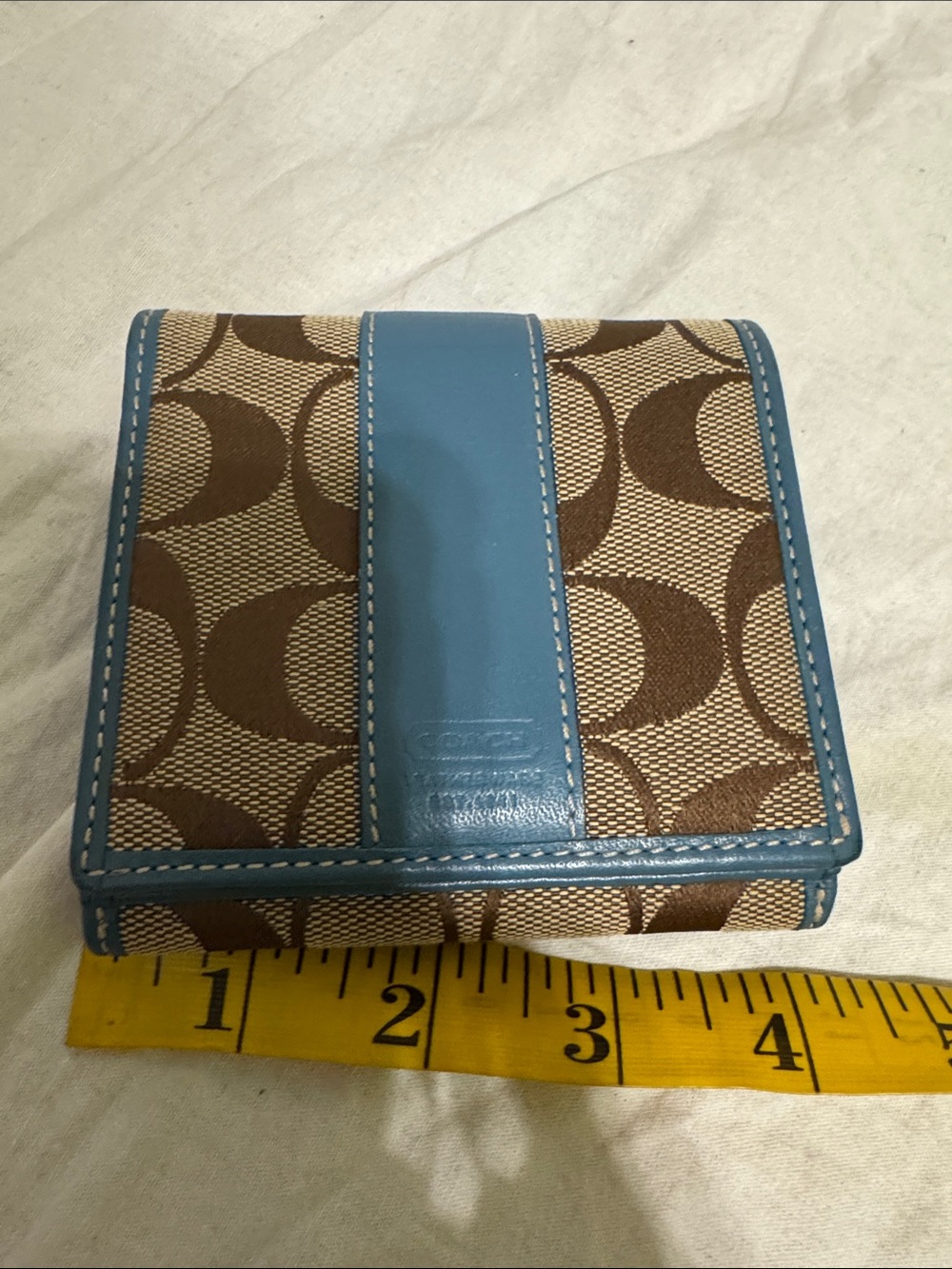 Coach Monogram Compact Wallet in Blue and Brown